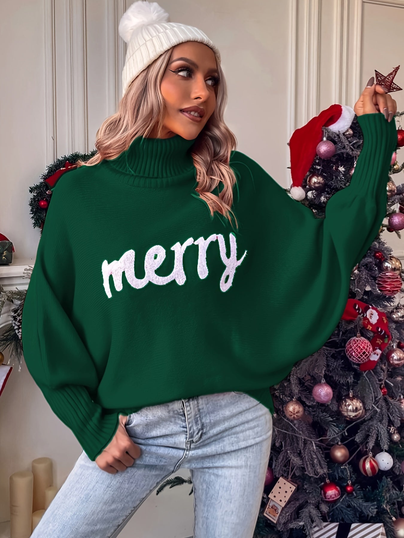 Persephone | Pull Femme Merry Christmas Avec Manches À Motifs | Fluffy