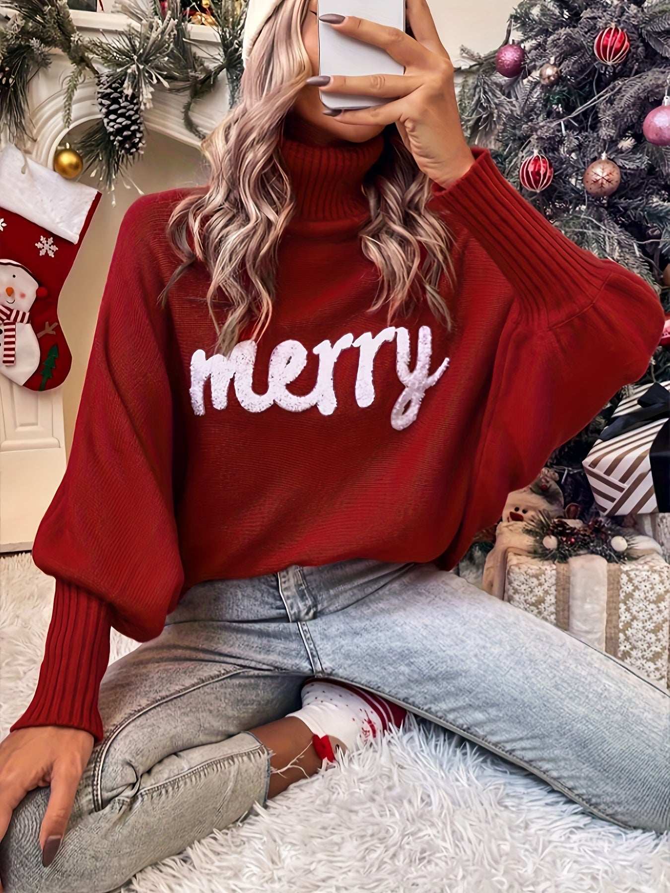 Persephone | Pull Femme Merry Christmas Avec Manches À Motifs | Fluffy