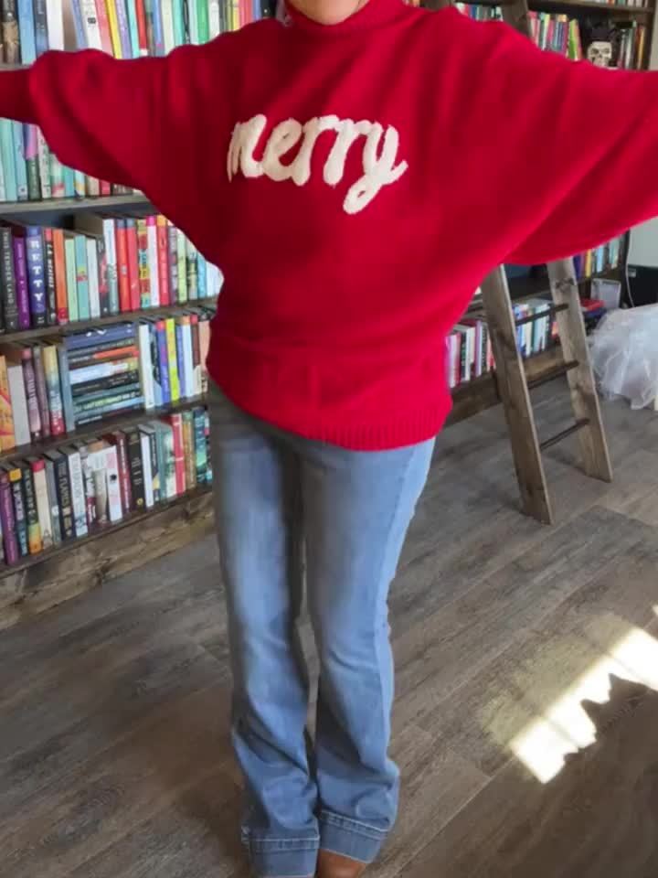Persephone | Pull Femme Merry Christmas Avec Manches À Motifs | Fluffy