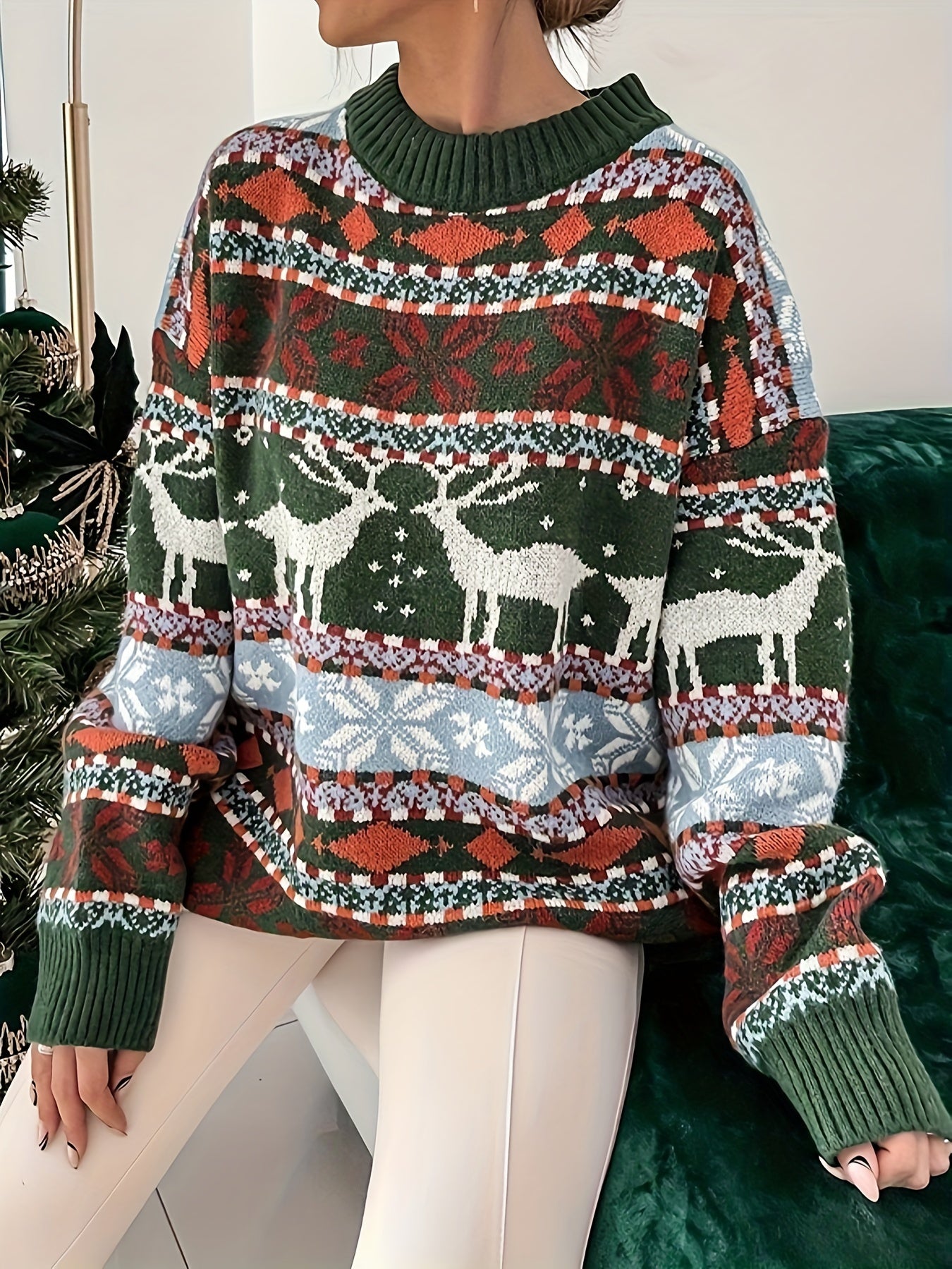 Saphira | Pull Femme Thème Élan De Noël | Chaud
