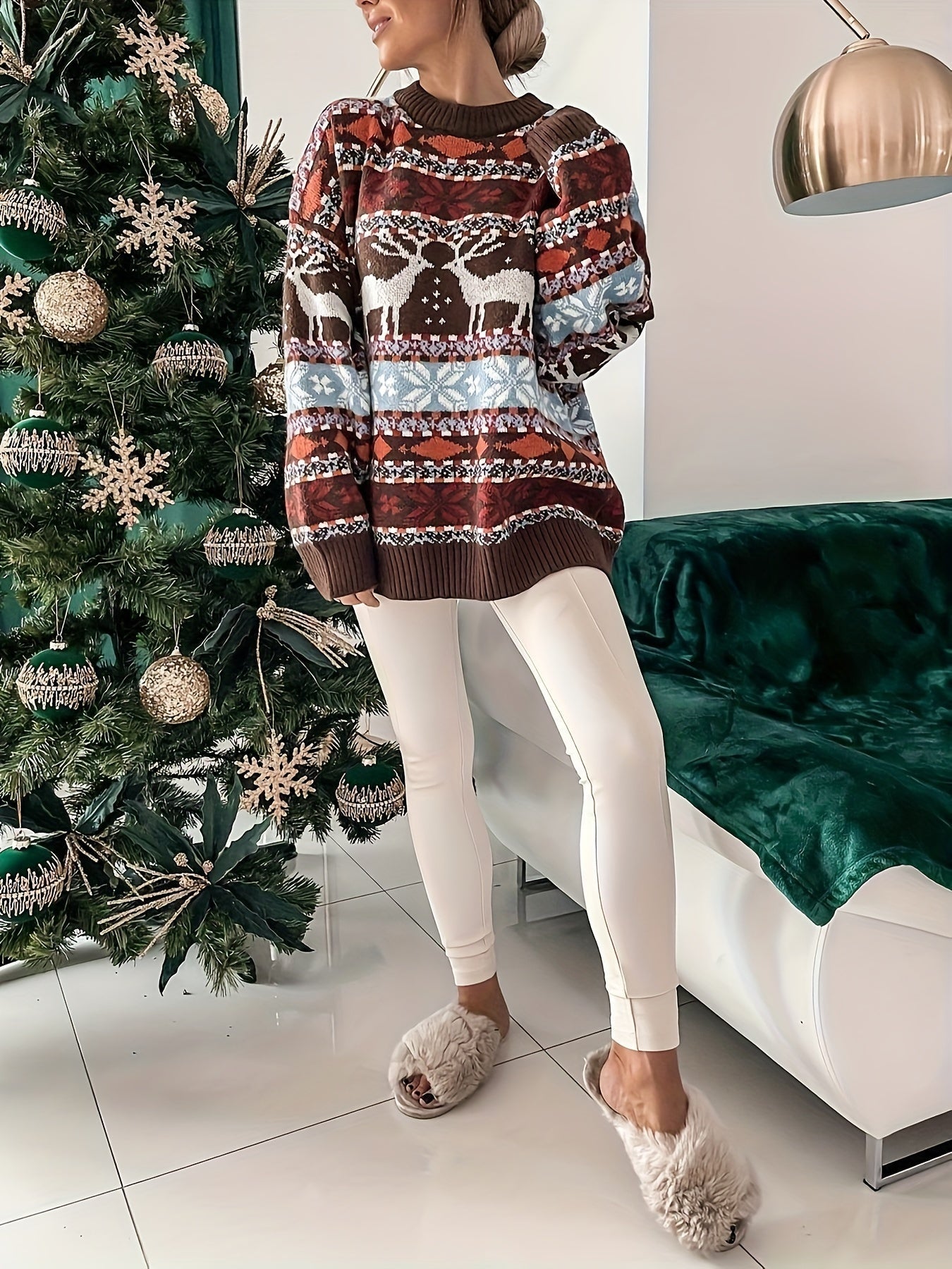 Saphira | Pull Femme Thème Élan De Noël | Chaud