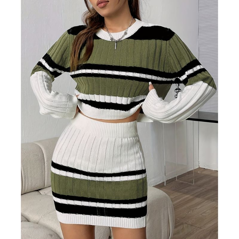 Ensemble Deux Pièces en Maille Rayée