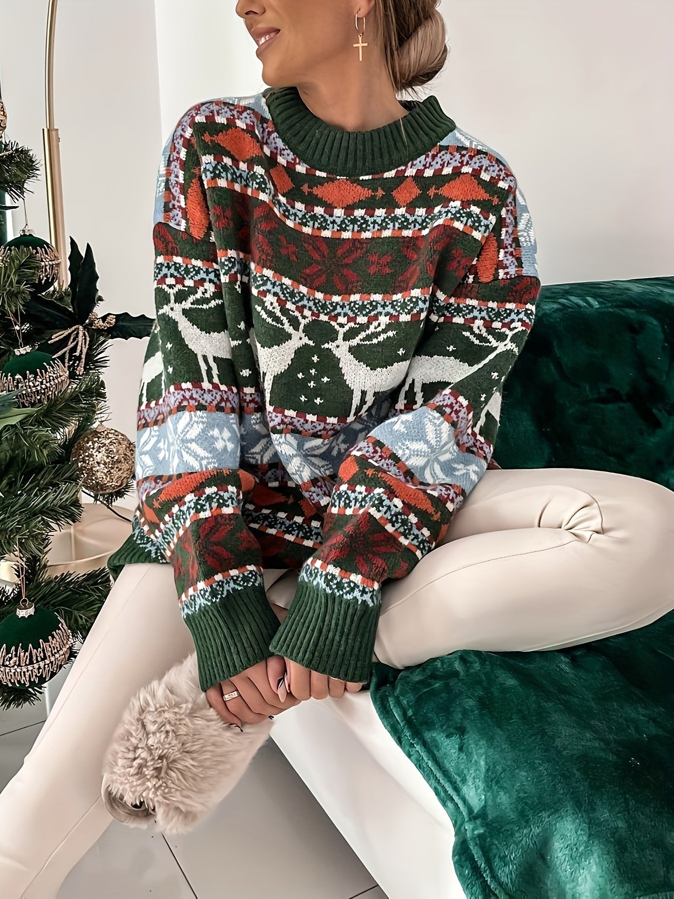 Saphira | Pull Femme Thème Élan De Noël | Chaud