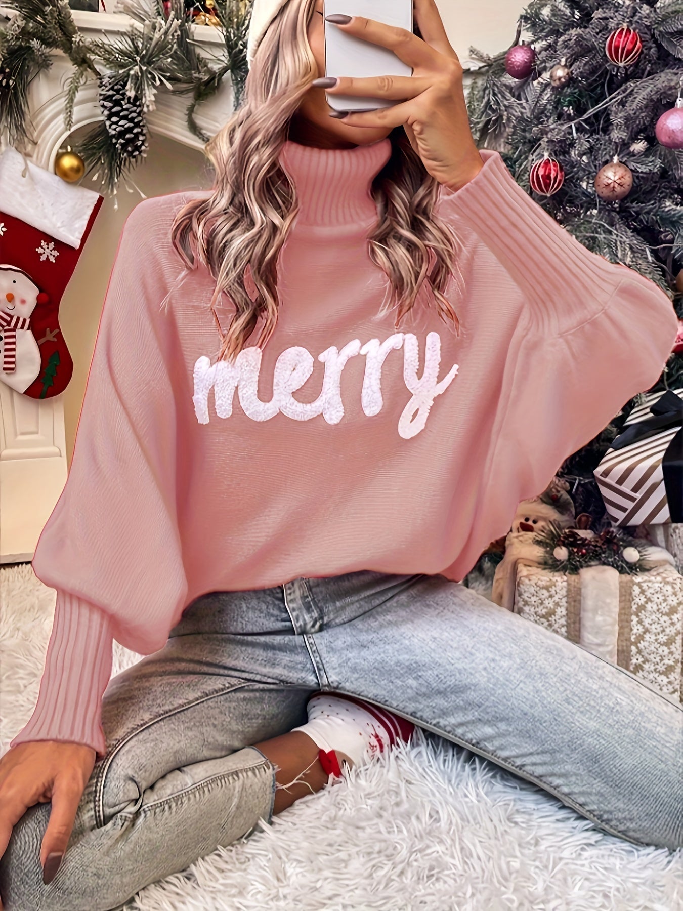 Persephone | Pull Femme Merry Christmas Avec Manches À Motifs | Fluffy