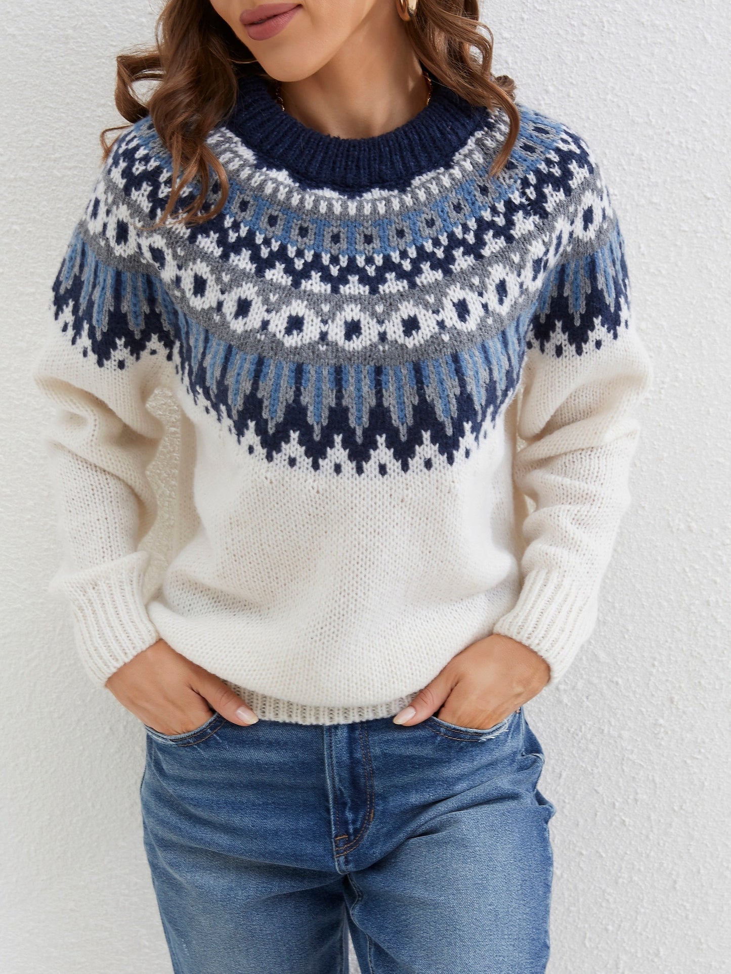 Odessa | Pull-over À Col Ras Du Cou Pour Femmes À Motif Fair Isle | Hiver