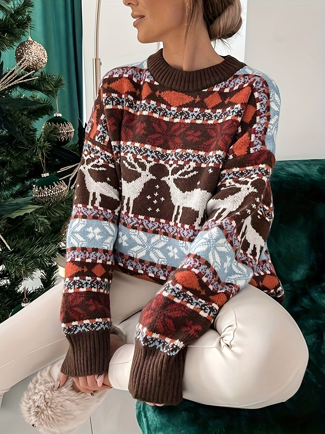 Saphira | Pull Femme Thème Élan De Noël | Chaud