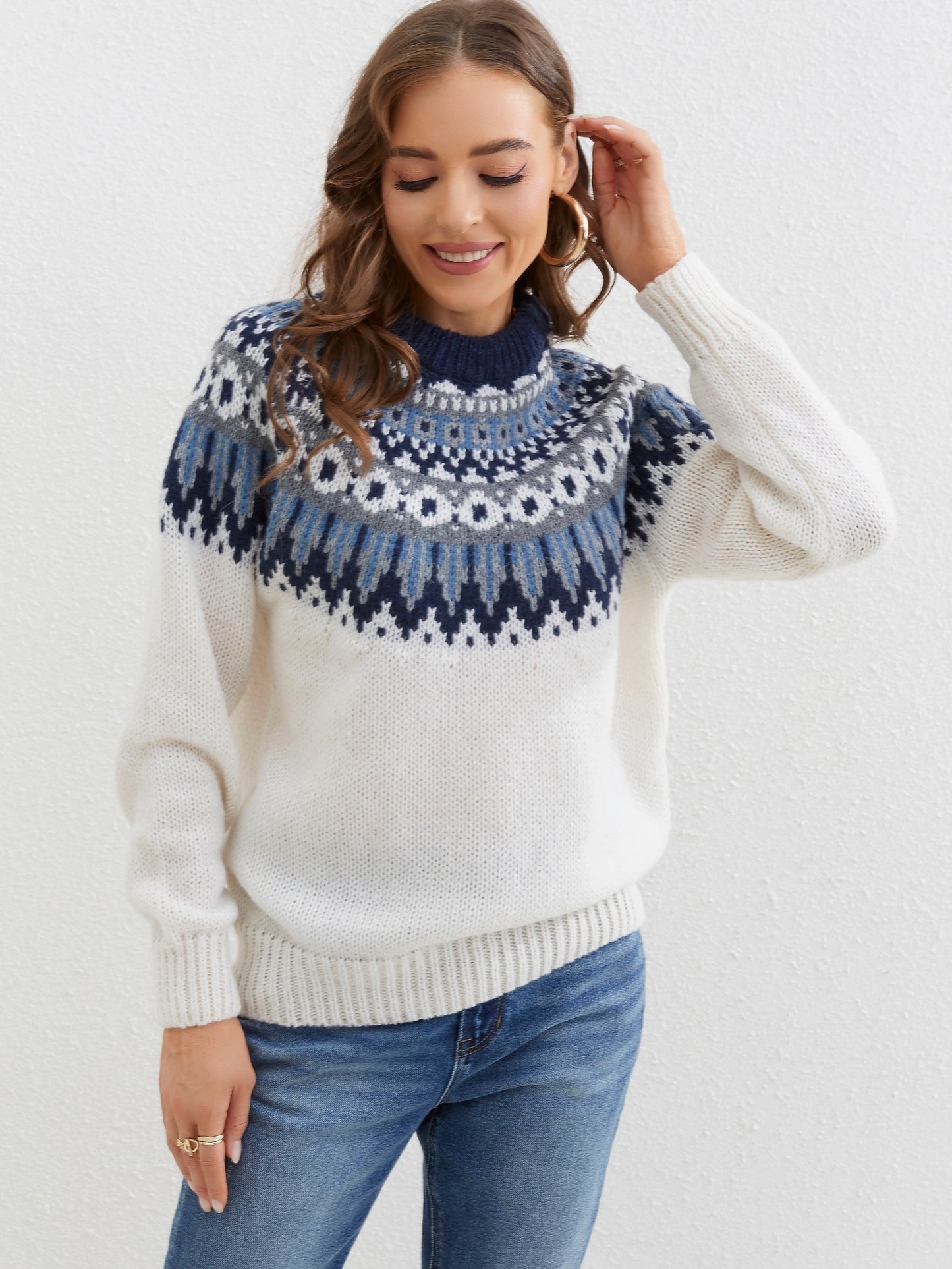 Odessa | Pull-over À Col Ras Du Cou Pour Femmes À Motif Fair Isle | Hiver