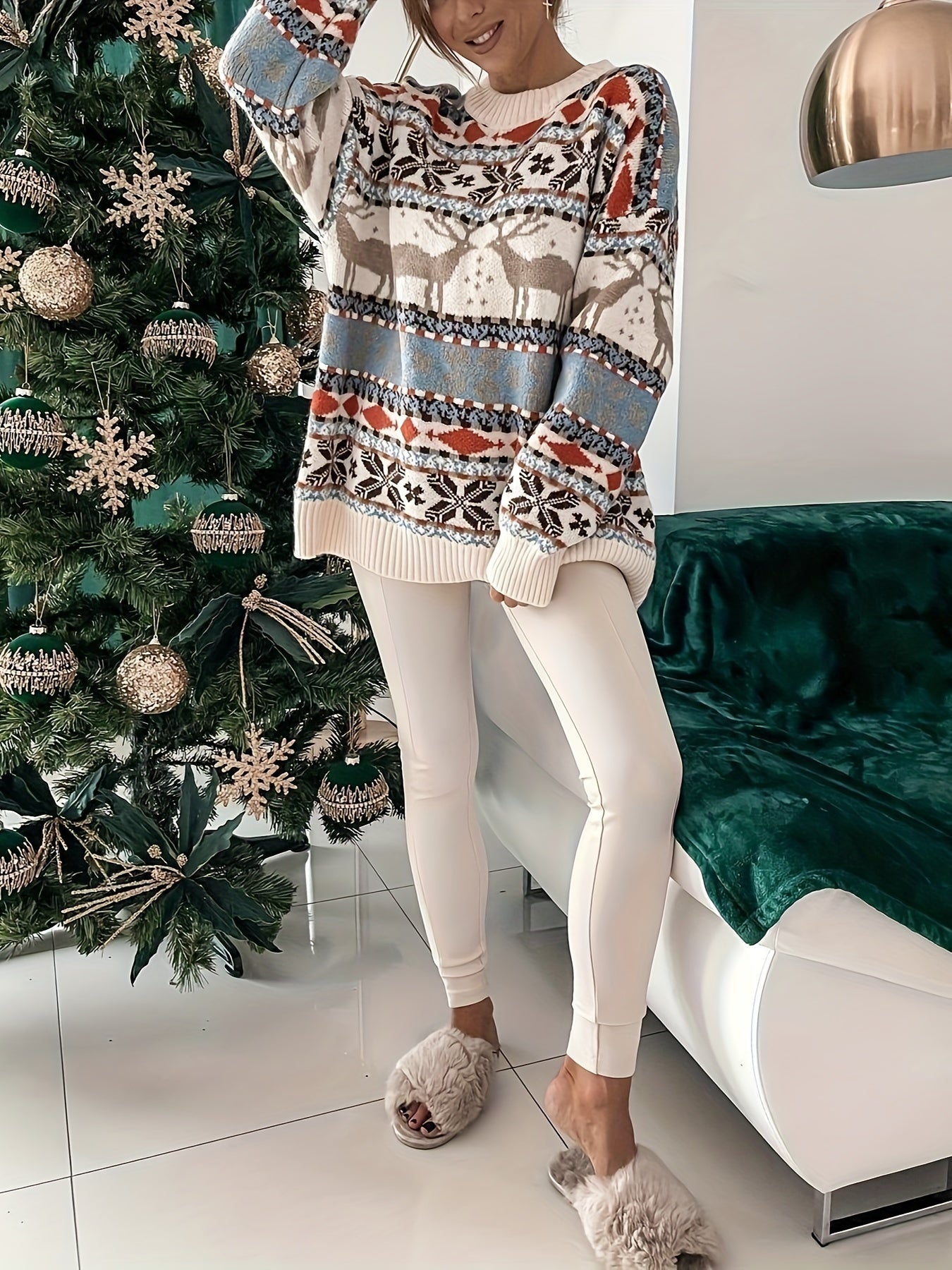 Saphira | Pull Femme Thème Élan De Noël | Chaud