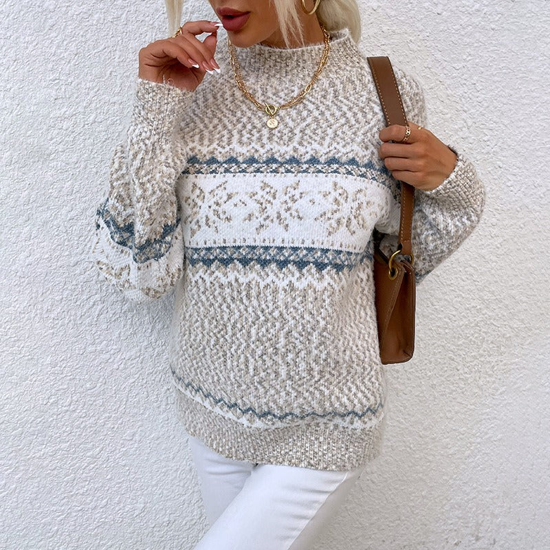 Naima | Pull-over Femme Imprimé Flocons De Noël | Col Roulé
