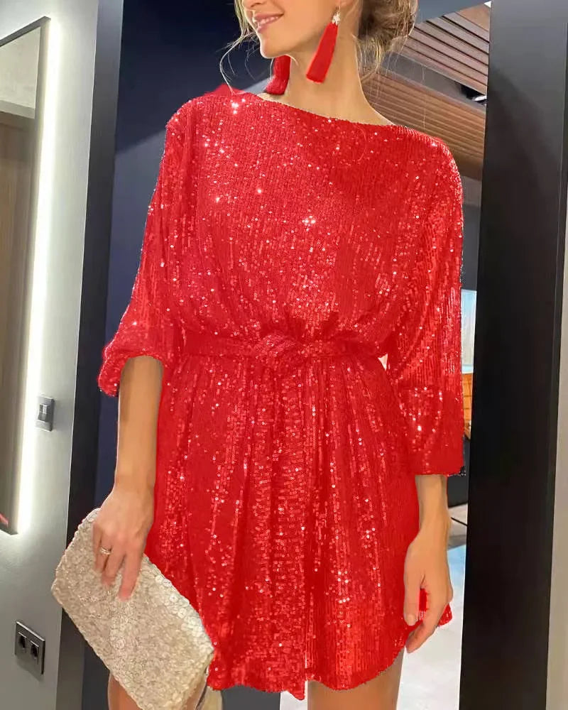 Halisandra | Robe À Paillettes Élégante Pour Femme | Midi
