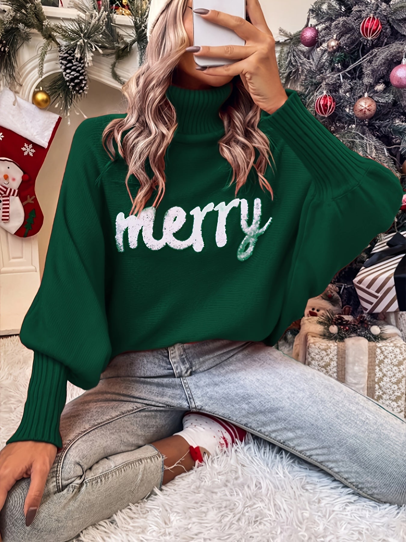Persephone | Pull Femme Merry Christmas Avec Manches À Motifs | Fluffy