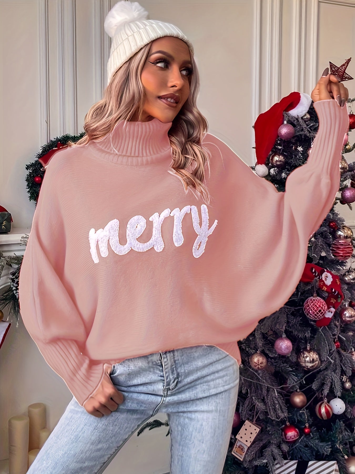 Persephone | Pull Femme Merry Christmas Avec Manches À Motifs | Fluffy