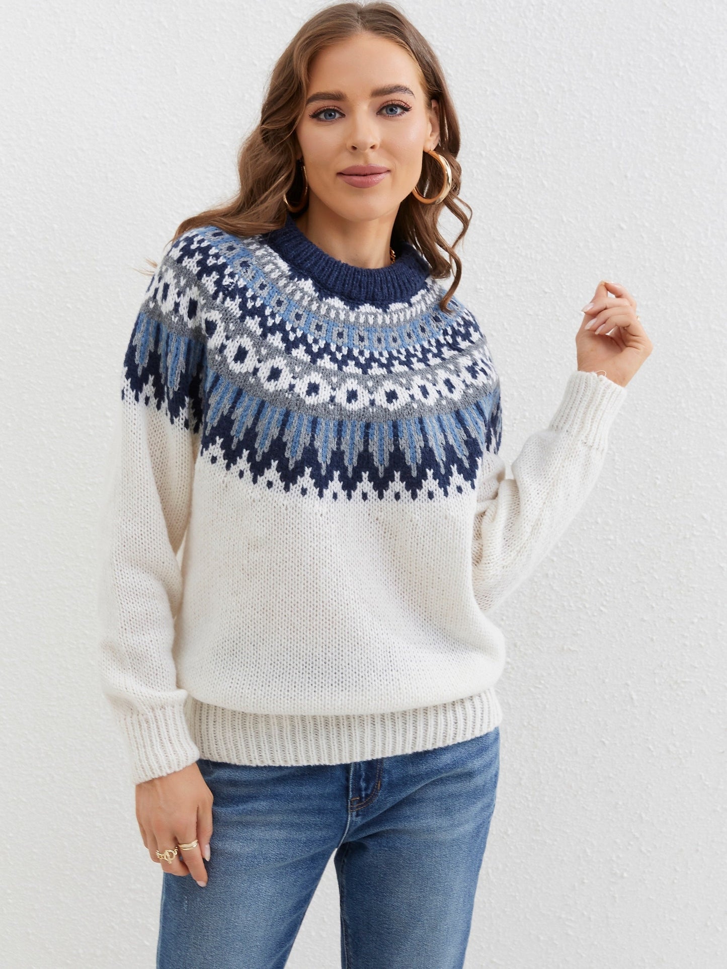 Odessa | Pull-over À Col Ras Du Cou Pour Femmes À Motif Fair Isle | Hiver