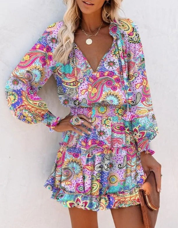 Robe Élégante Imprimée À Volants | Chic