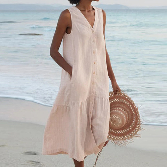 Robe De Plage Avec Poches Pour Femmes | Midi