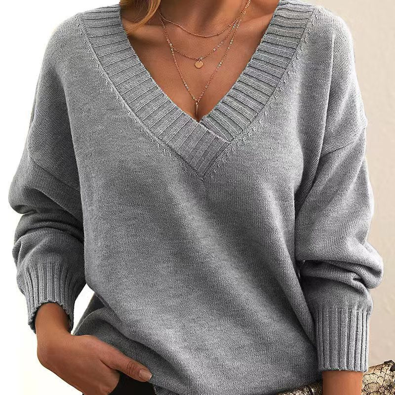 Pull-over Chic À Col En V Pour Femmes | Élégant