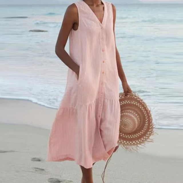 Robe De Plage Avec Poches Pour Femmes | Midi