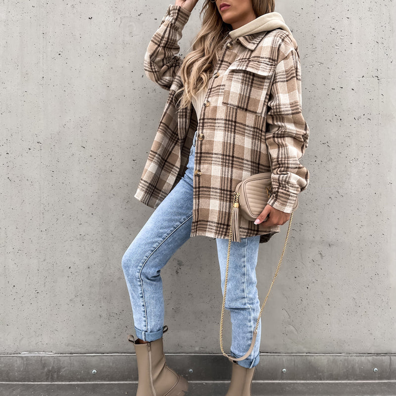 Aella | Manteau Décontracté À Carreaux | Capuche