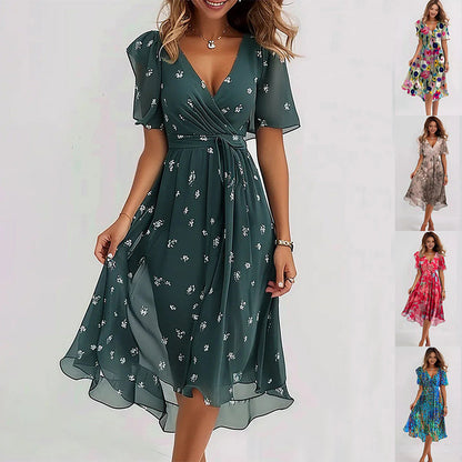 Agathe | Robe Chemisier Fluide Mi-Longue | Florale | Col En V