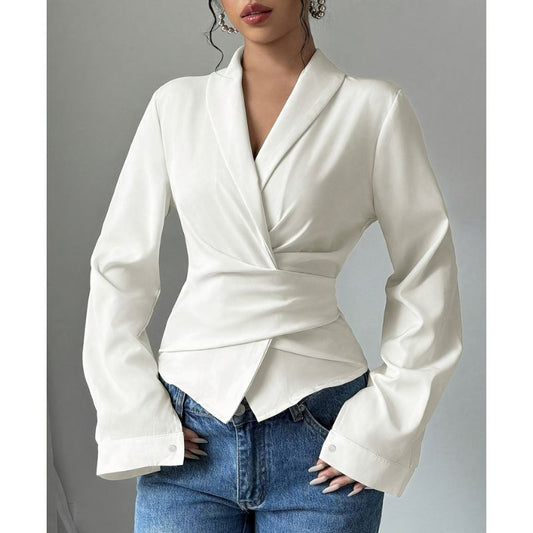 Blouse Élégante à Col V avec Ceinture