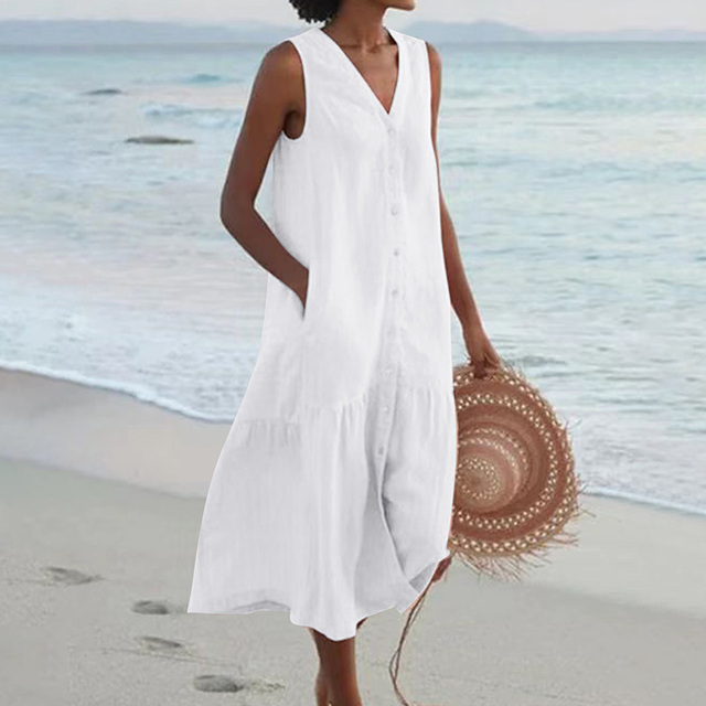 Robe De Plage Avec Poches Pour Femmes | Midi