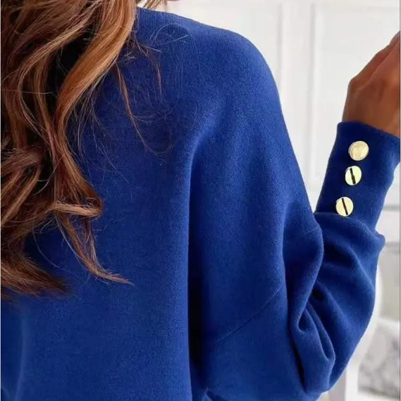 Pull-over À Col En V À Boutons Élégants Pour Femmes | Décontracté