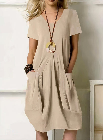 Aimée | Ample Robe à Manches Courtes | Poches