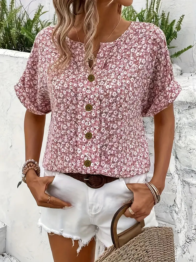 Acantha | Blouse À Boutons Fleurie Pour Femme |De Nuit