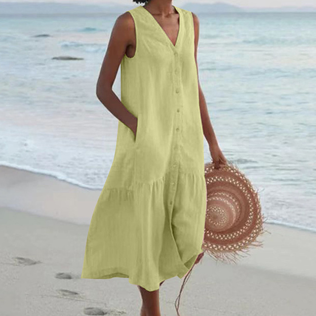 Robe De Plage Avec Poches Pour Femmes | Midi