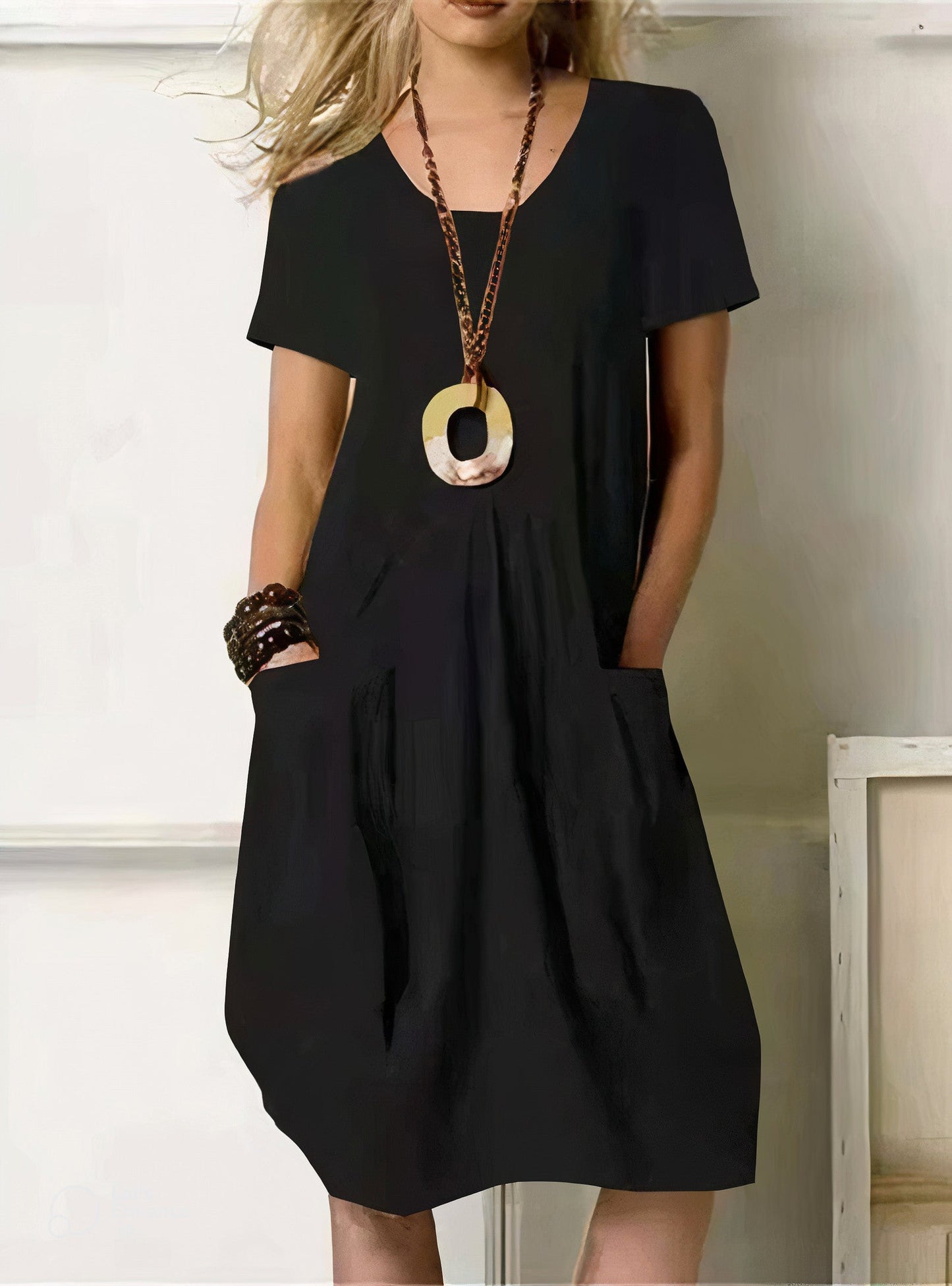 Aimée | Ample Robe à Manches Courtes | Poches