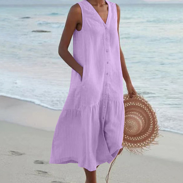 Robe De Plage Avec Poches Pour Femmes | Midi