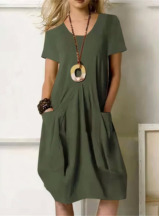 Aimée | Ample Robe à Manches Courtes | Poches
