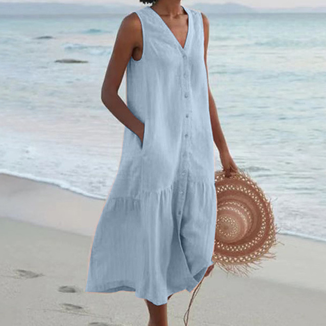 Robe De Plage Avec Poches Pour Femmes | Midi