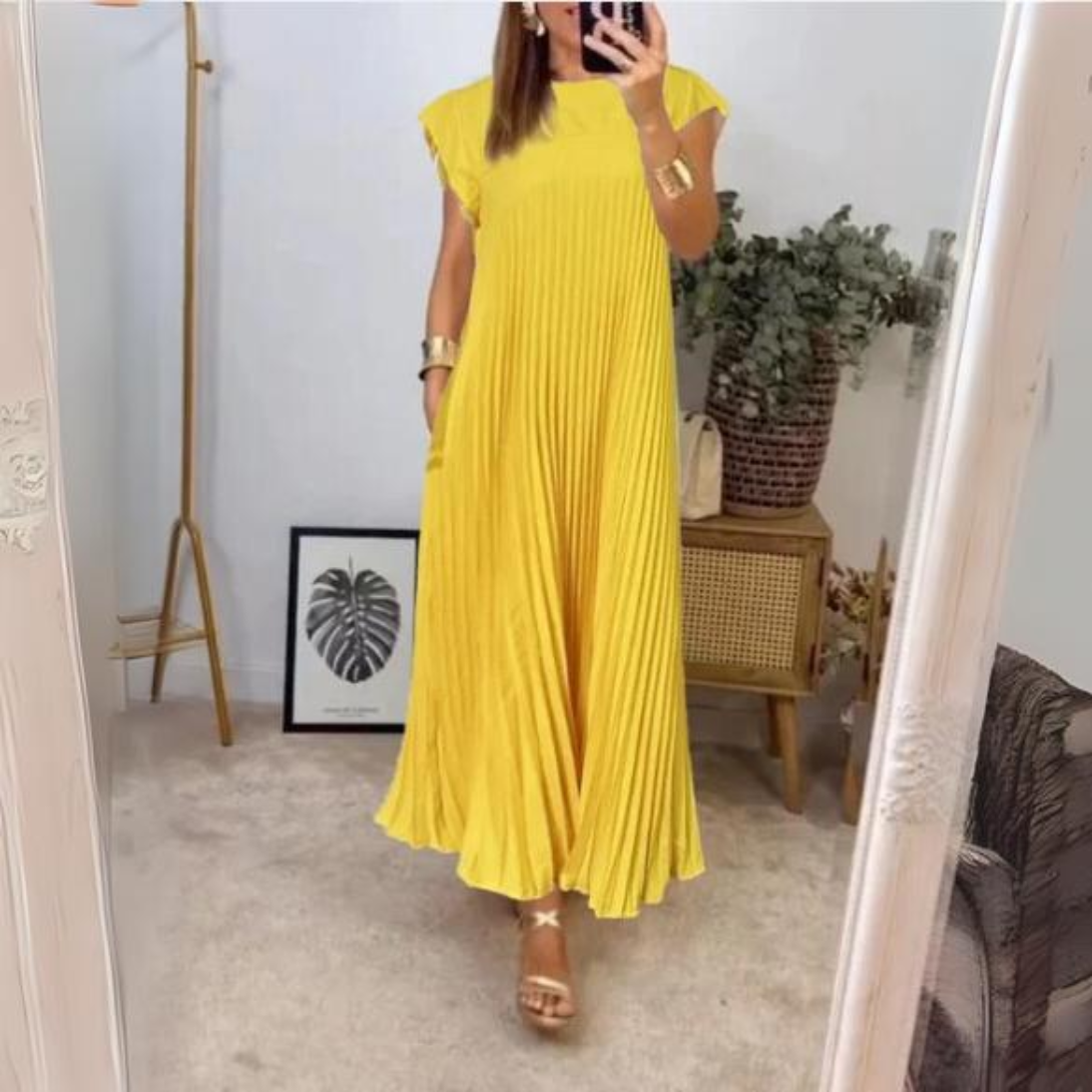 Isaure | Robe Plissée Longue | Sans Manches