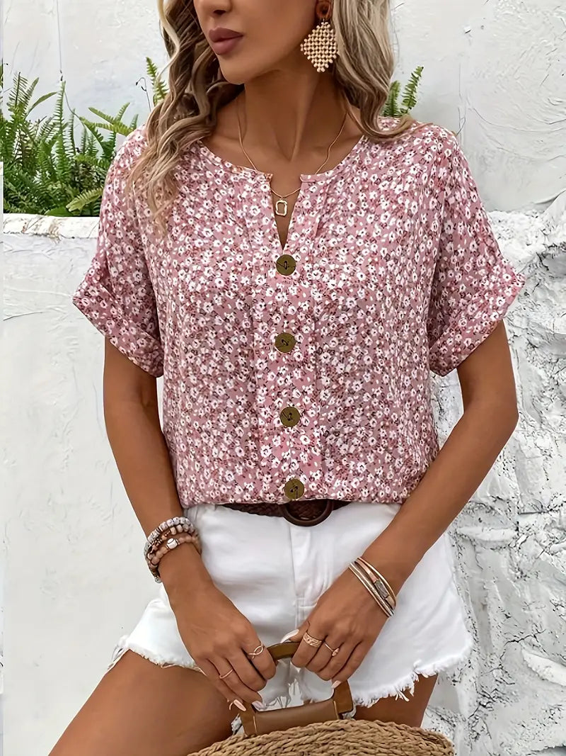 Acantha | Blouse À Boutons Fleurie Pour Femme |De Nuit