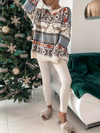 Saphira | Pull Femme Thème Élan De Noël | Chaud