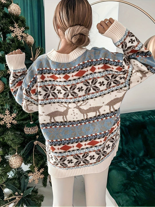 Saphira | Pull Femme Thème Élan De Noël | Chaud