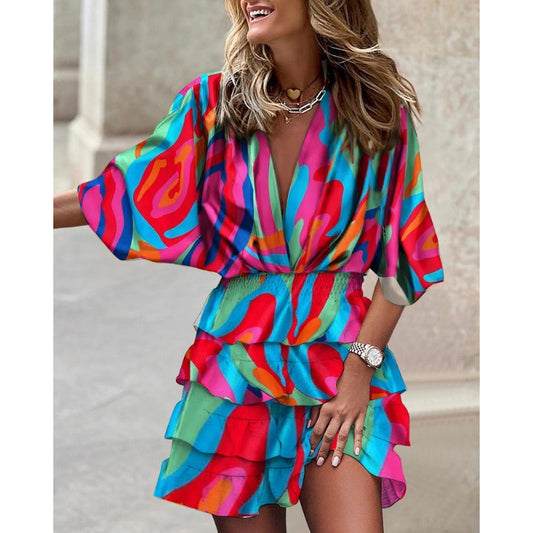 Bertina | Robe Femme Été | Manches Courtes | Col V