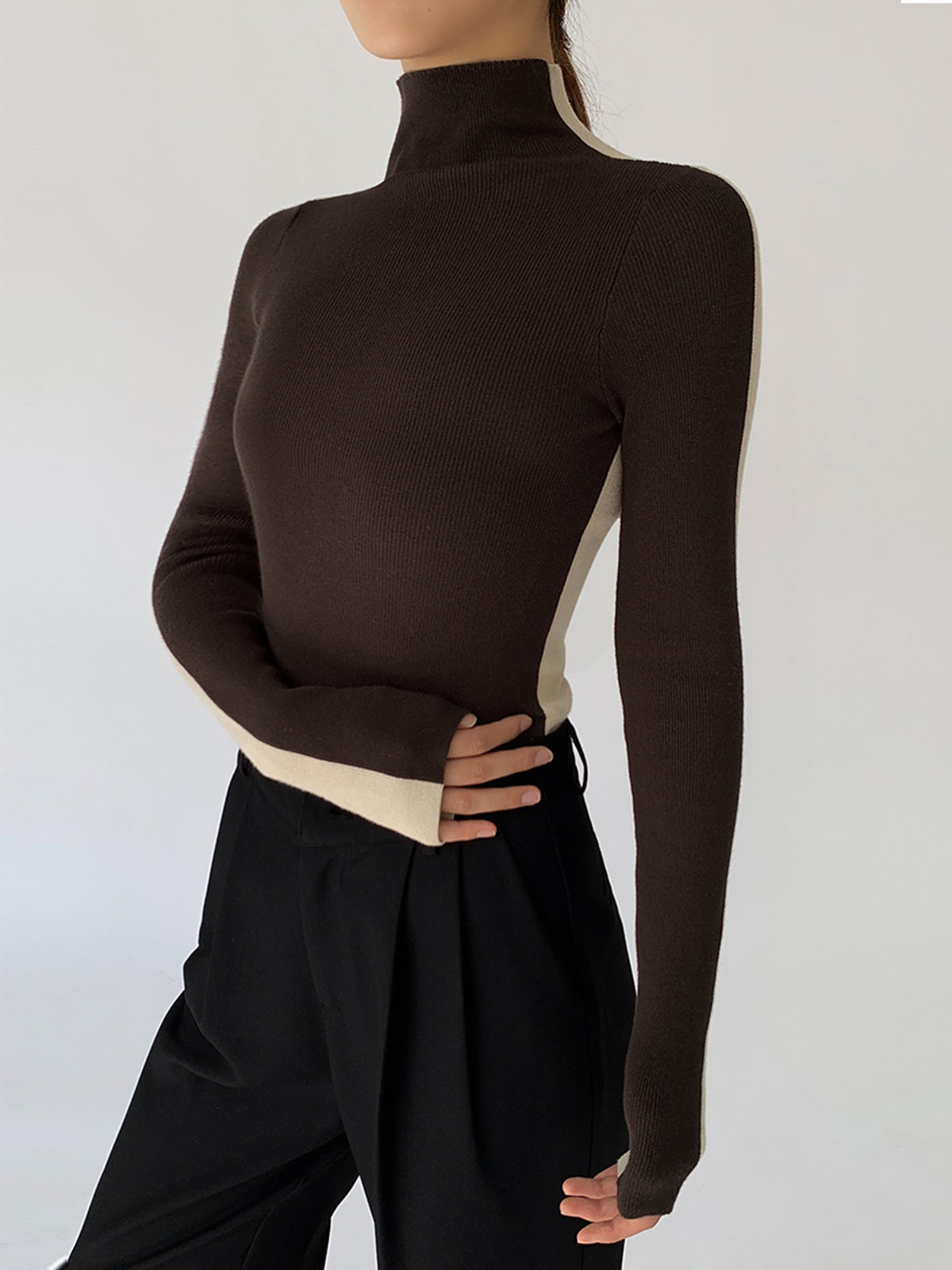 Zia | Haut En Maille Bicolore Pour Femme | Manches Longues