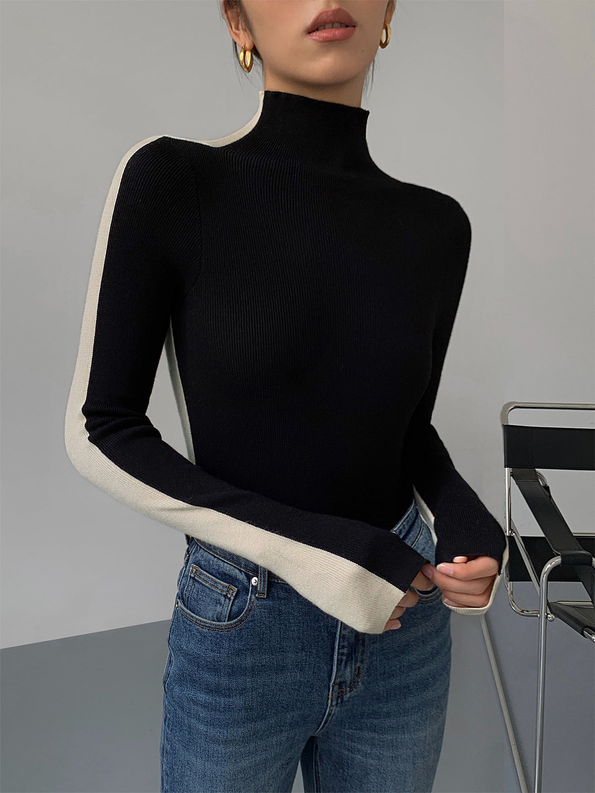 Zia | Haut En Maille Bicolore Pour Femme | Manches Longues