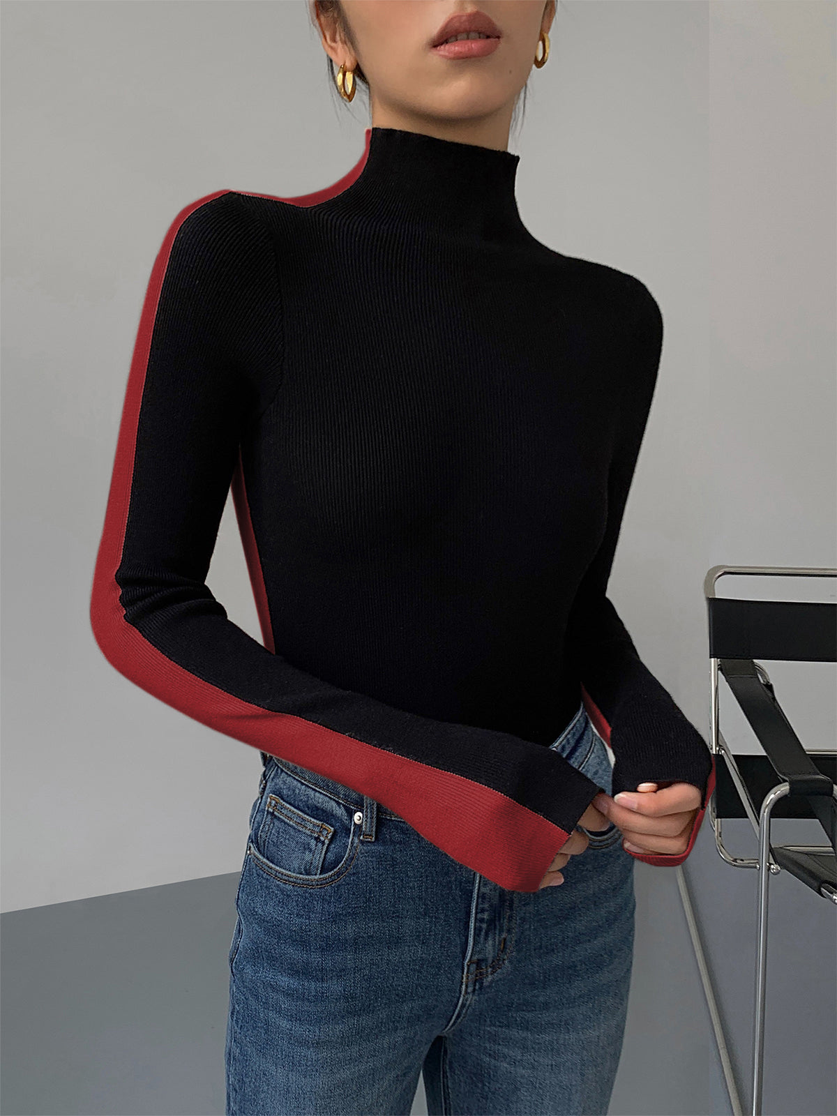Zia | Haut En Maille Bicolore Pour Femme | Manches Longues