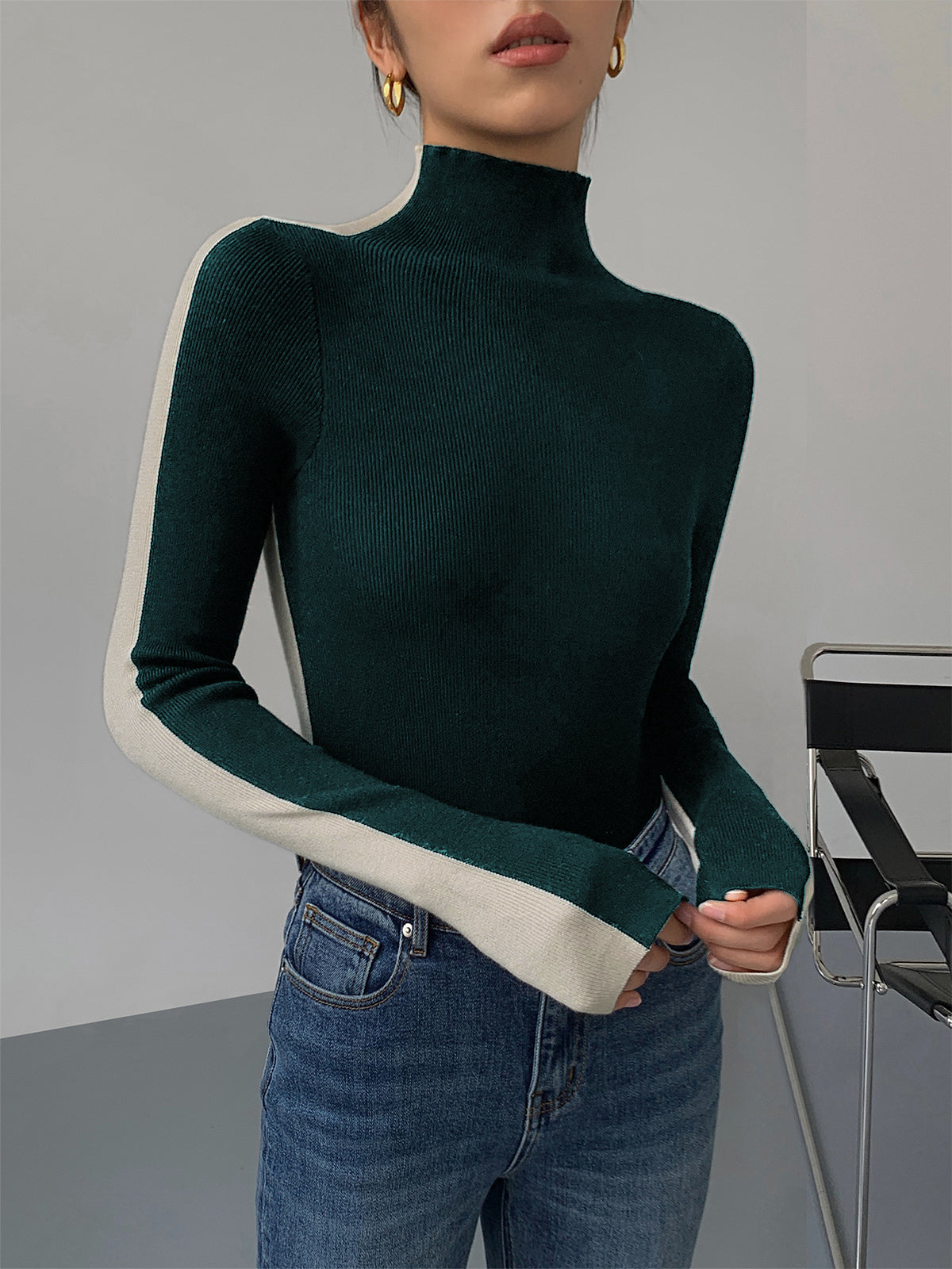 Zia | Haut En Maille Bicolore Pour Femme | Manches Longues