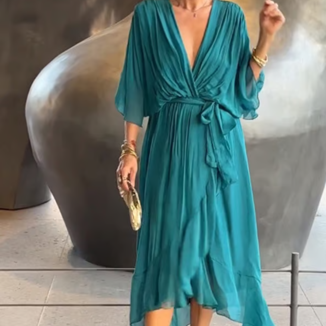 Aceline | Robe Romantique À Col En V Pour Femmes Invitées À Un Mariage | Maxi