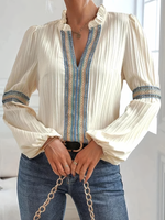 Florette | Blouse Femme À Col V Brodé | Longues