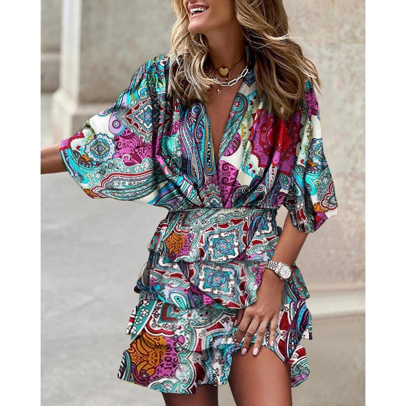 Bertina | Robe Femme Été | Manches Courtes | Col V