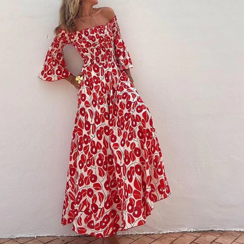 Robe Maxi Imprimée À Épaules Dénudées Pour Femme | Prêt Pour L'été