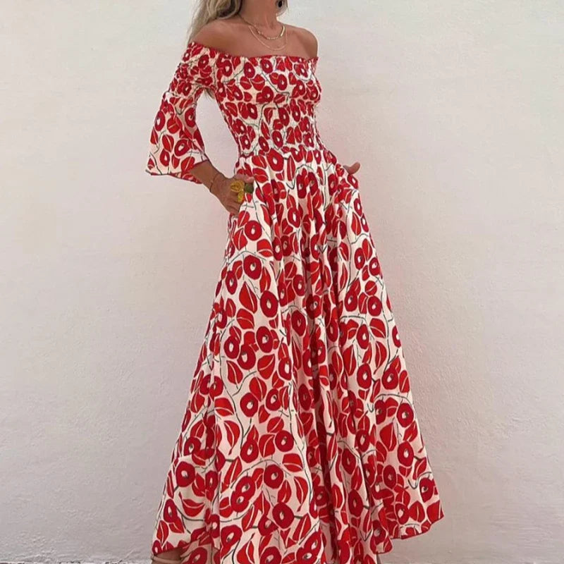 Robe Maxi Imprimée À Épaules Dénudées Pour Femme | Prêt Pour L'été