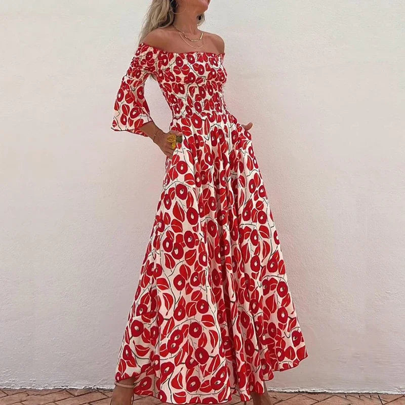 Robe Maxi Imprimée À Épaules Dénudées Pour Femme | Prêt Pour L'été