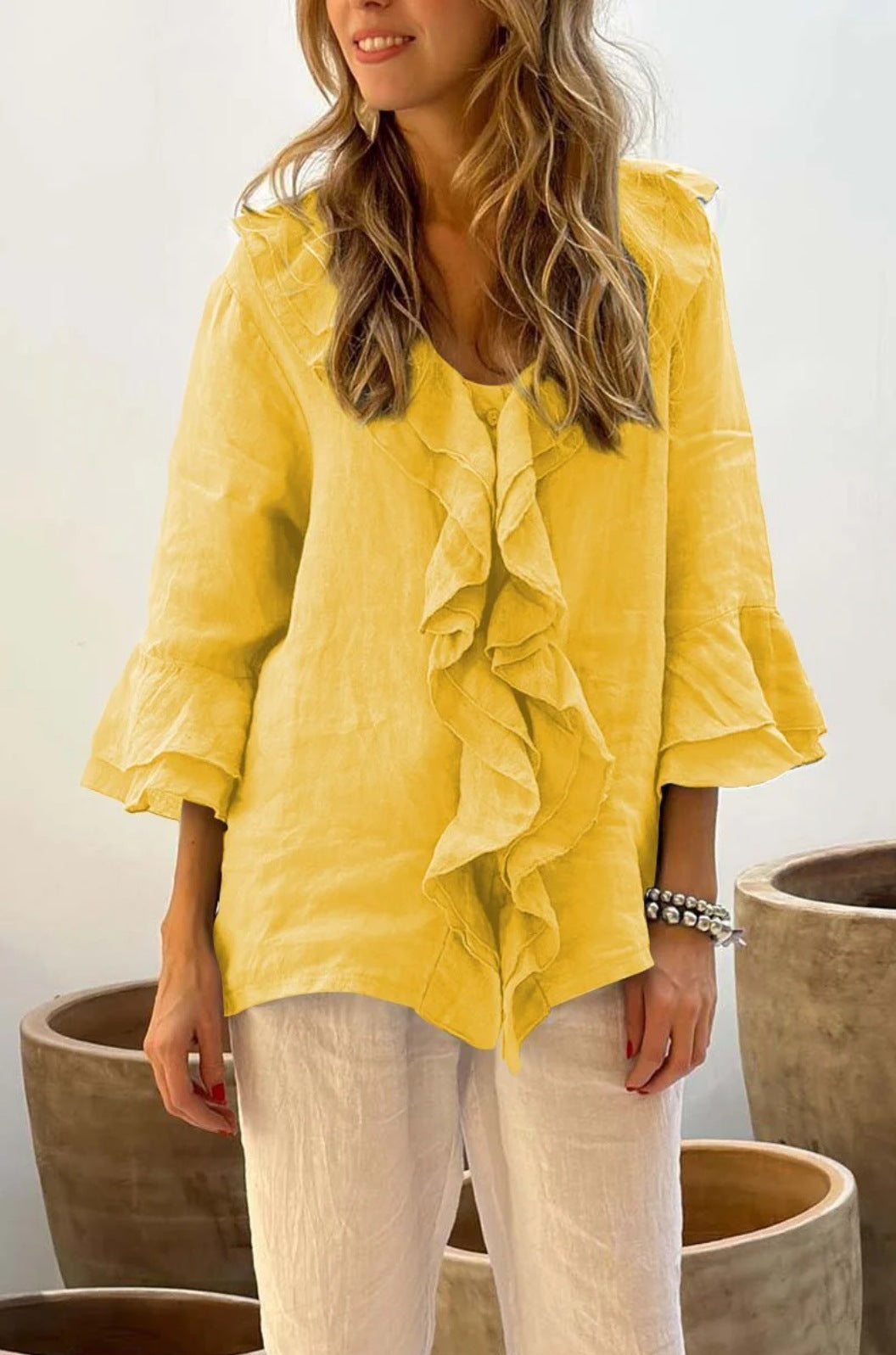 Marjolaine | Blouse Femme Élégante à Volants | Chic