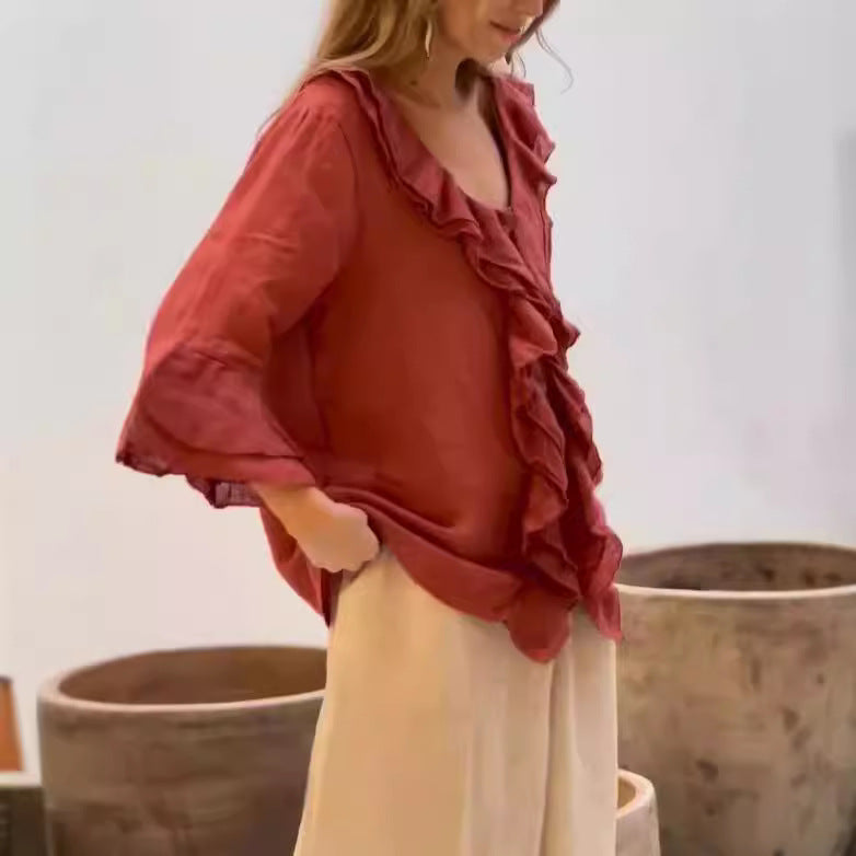 Marjolaine | Blouse Femme Élégante à Volants | Chic